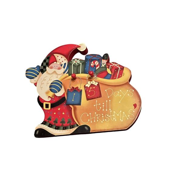 Santa Wooden Countdown Calendar VTG Christmas Folk Art Craft #6 Missing READ - Picture 2 of 14